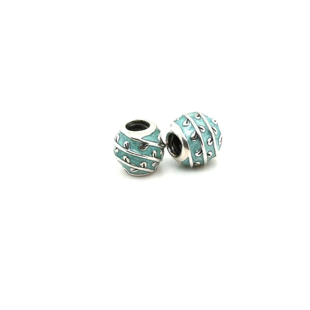 Pandora Sterling Silver Teal Enamel Leaf Vine Charms S925 ALE Set of 2